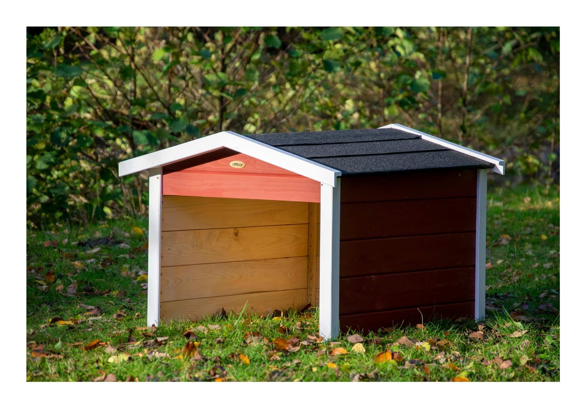 Dobar Oslo Mähroboter-Garage – wetterfest, UV-geschützt, rot, Holz, B 680 × H 520 × T 760 mm, für alle Marken