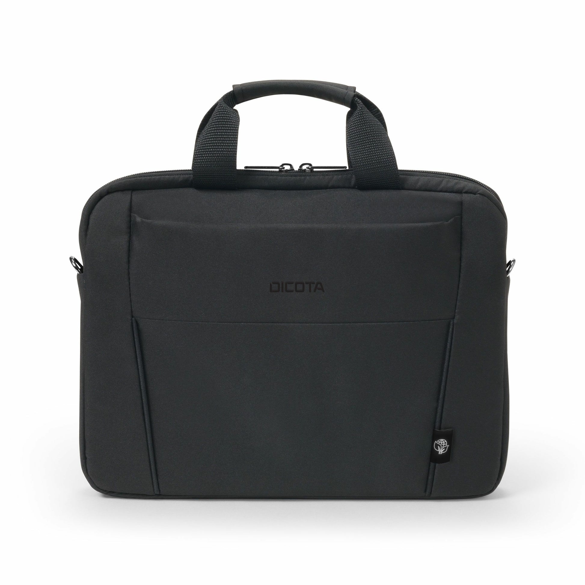 DICOTA ECO SLIM CASE BASE Notebook-Tasche bis 12,5" – Recyceltes Polyester, abnehmbarer Schultergurt – Schwarz