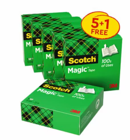 Scotch Magic Klebefilm – 19 mm × 33 m, transparent, matt, acryl, 6 Rollen