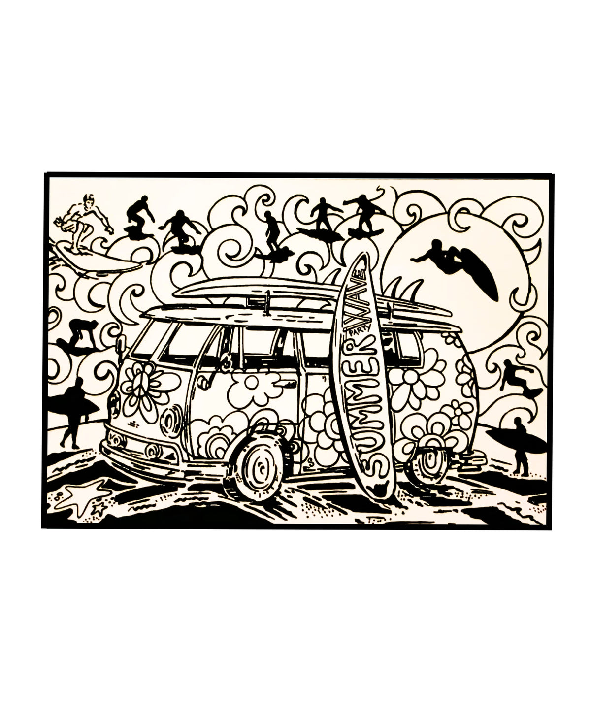 Tataruga VW Bus Ausmalbild – A4 – 1 Stk. – Schwarz, Weiss, Vorgedruckte Konturen