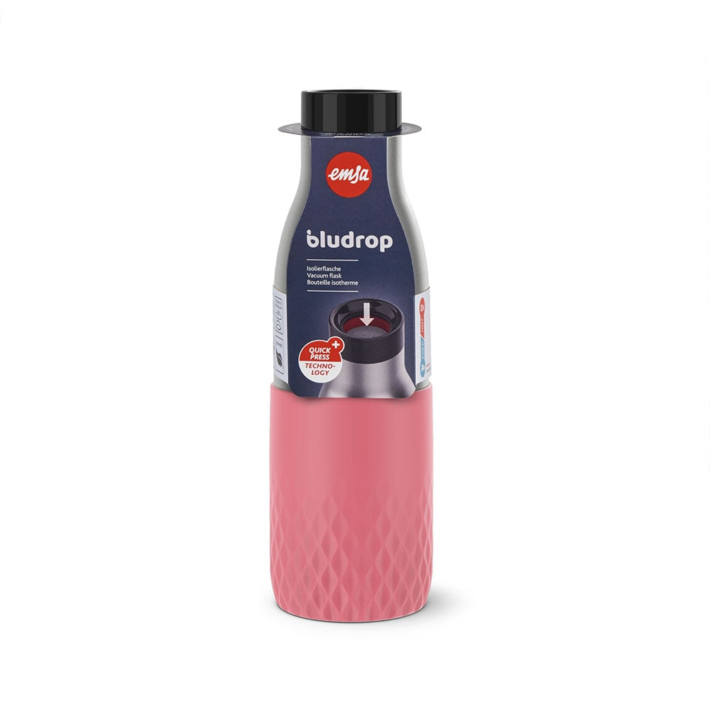 EMSA Bluedrop Isolierflasche 500 ml – Doppelwandig 12 h Heiss / 24 h Kalt, Edelstahl, Druckknopfdeckel