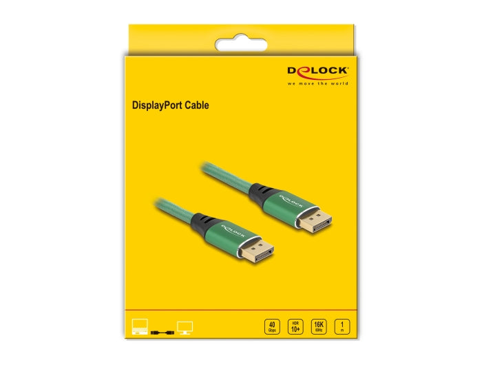 DeLOCK DisplayPort Kabel DP 2.1 16K 60 Hz – 1 m – geflochten – Grün