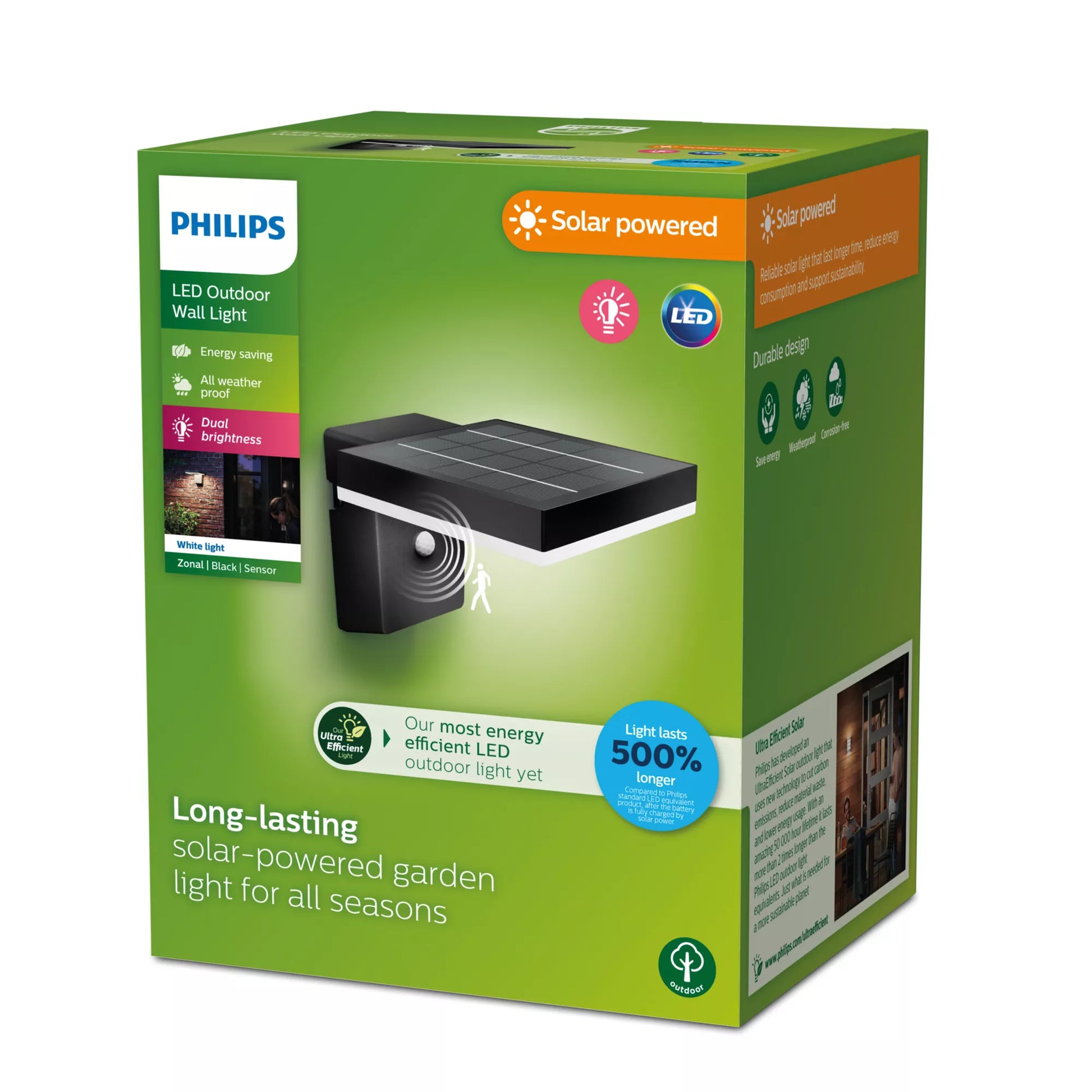 Philips by Signify Philips Aussenwandleuchte – 2700 K – IP44 – Solarbetrieb – mit Bewegungsmelder – Schwarz – Kunststoff