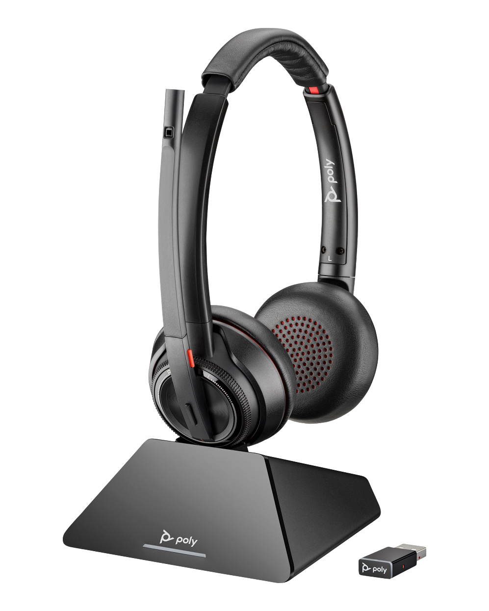 Poly Savi 8220 UC Office-Headset – Over-Ear, Kabel + BT, ANC, MS Teams zertifiziert, mit USB-A-Dongle, Schwarz