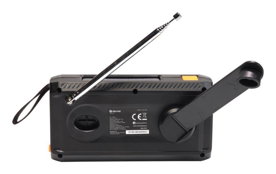 Denver SCD-2033 – Tragbares DAB+ Radio, UKW, Bluetooth 5.3, Powerbank, Akku 2'000 mAh, Solar/Dynamo – Schwarz