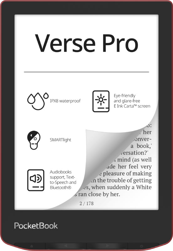 PocketBook Verse Pro – 6" E-Ink Carta, 16 GB, Rot