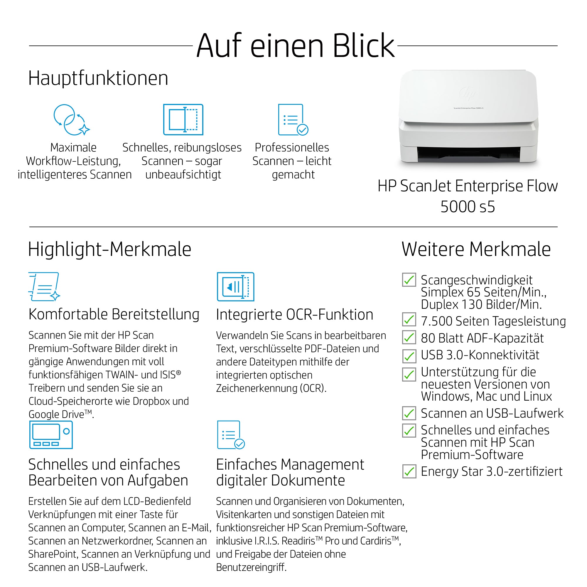 HP Scanjet Enterprise Flow 5000 – Dokumentenscanner, A4, 600 dpi