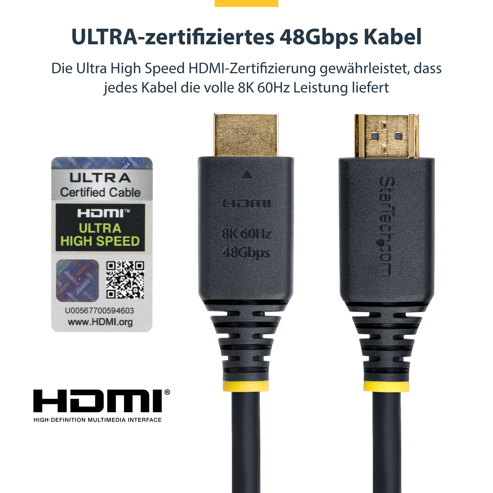 StarTech.com HDMI Kabel HDMI 2.1 8K 60 Hz – 2 m – HDR, ARC – für Fernseher, Bildschirm, Projektor