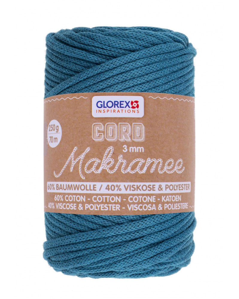 GLOREX Kordel gewebt Makramee-Kordel Türkis – Ø 3 mm, 250 g, 70 m, Baumwolle/Polyester/Viskose
