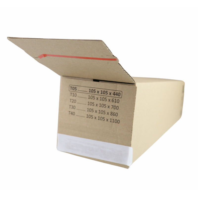 Versandhülse – 105 × 440 × 105 mm, selbstklebend, mit Aufreissstreifen, Karton, braun – 10 Stk.