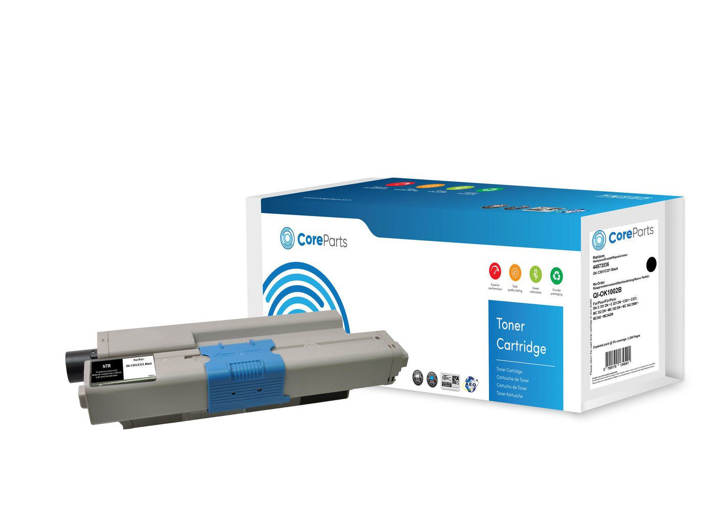 CoreParts 44973536 Schwarzer Toner – Kompatibel – 2'200 Seiten – für OKI C301/C321