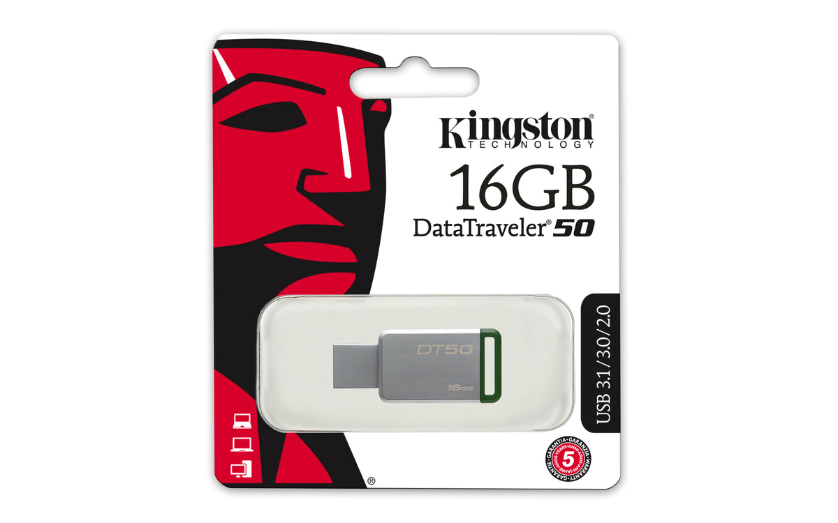 Kingston Technology Kingston DataTraveler 50 – 16 GB, USB Typ-A (USB 3.2 Gen 1), Metall, Grün/Silber