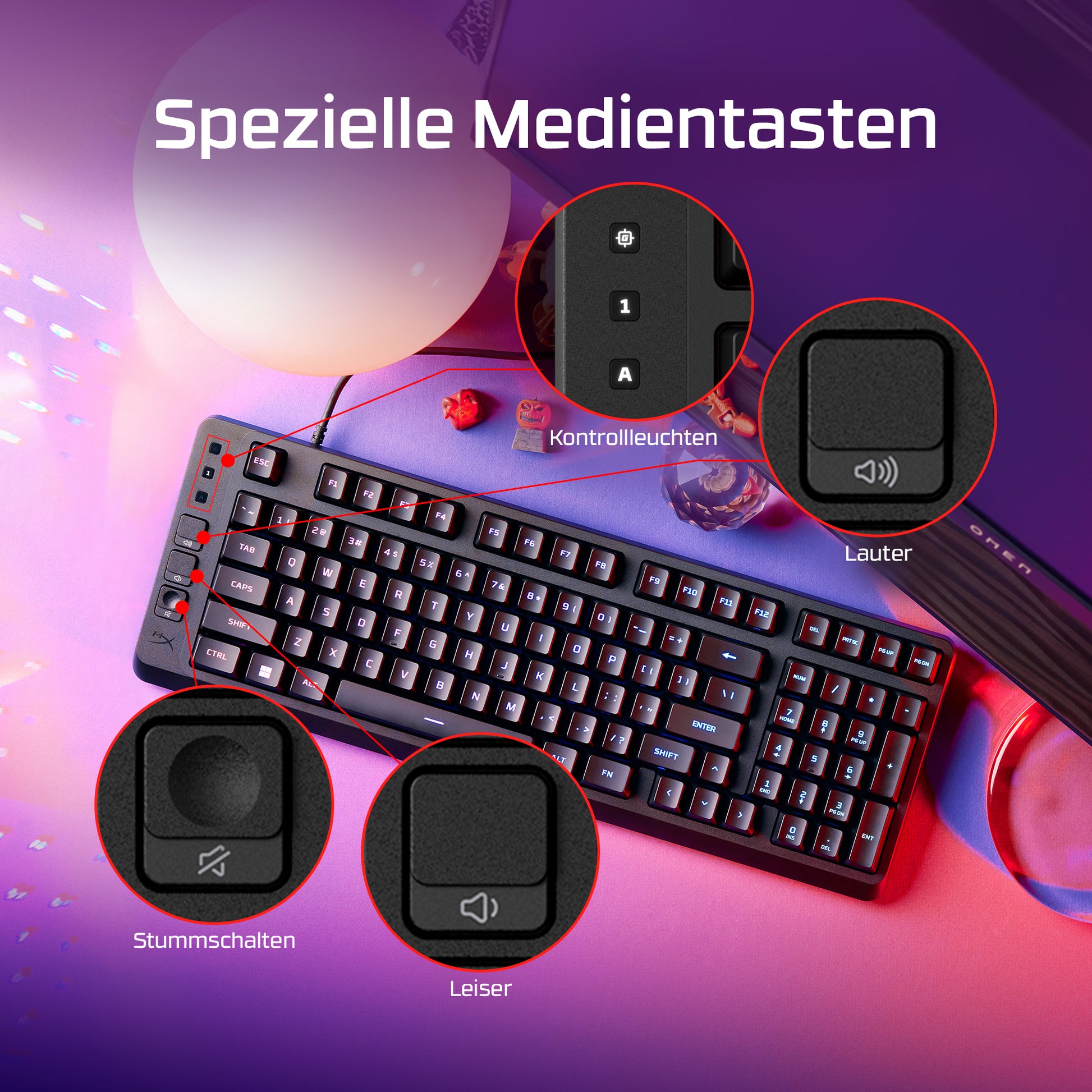 HyperX Eve 1800 – Gaming-Tastatur TKL – Mechanisch (HyperX Red), RGB – Verkabelt, USB-C – Schwarz