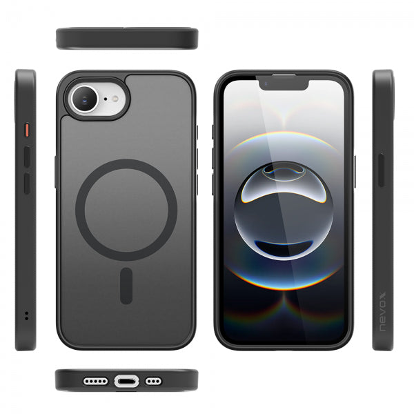 nevox StyleShell Invisio MS Backcover – für Apple iPhone 16e, MagSafe, PU+TPU, schwarz, schmutzabweisend