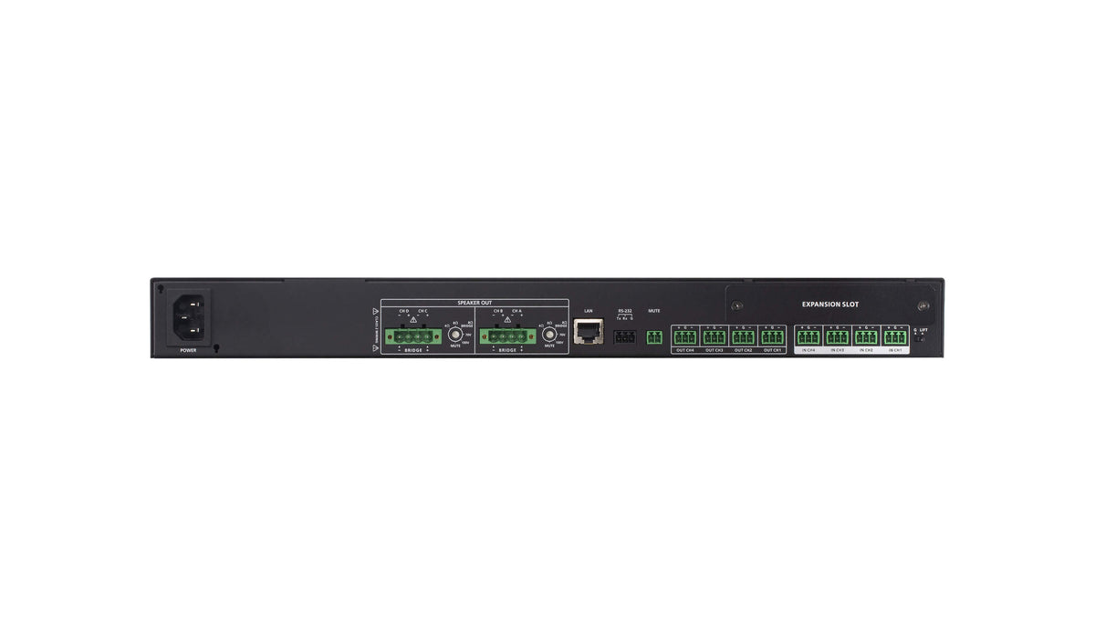 ATEN AP412 – Stereo-Vollverstärker, 4×120 W, Euroblock, RS-232, Ethernet, Schwarz