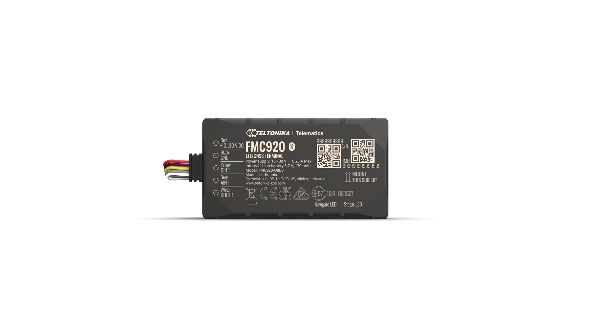 Teltonika FMC920 – GPS-Tracker, Single-SIM, Akku 170 mAh, 6 h, IP54, Mikro-USB, Schwarz