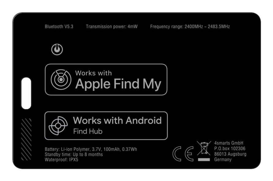 4smarts SkyTag Card Duos ReCharge – Standort-Finder – Bluetooth 5,3, 50 m Reichweite, IPX5, Schwarz