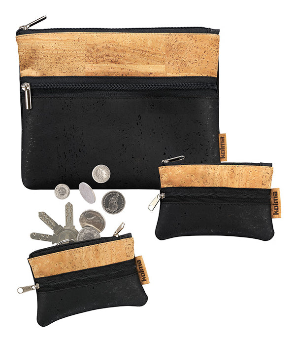 Kolma Reissverschlusstasche – Kork, Schwarz/Braun – mit Mini, 80×130 mm