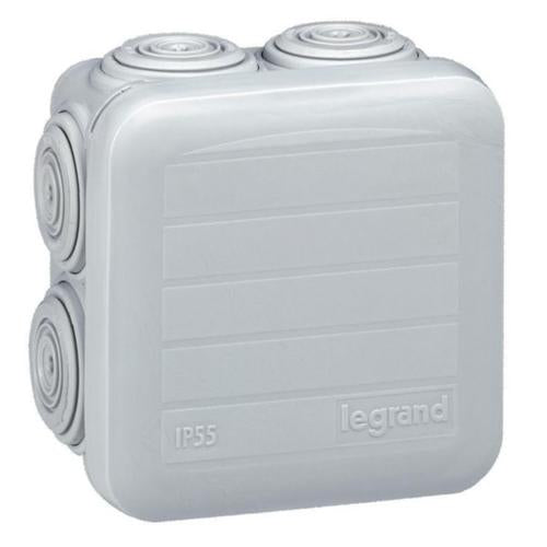 Legrand Aufputz-Box, 65×65×40 mm, 7 Einführungen (Ø 4–20 mm), Kunststoff – Grau