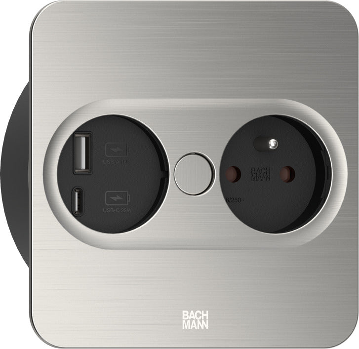 Bachmann TWIST 2 Steckdoseneinheit – 1×UTE (Typ E), USB-A/USB-C 22 W, Tisch/Einbau