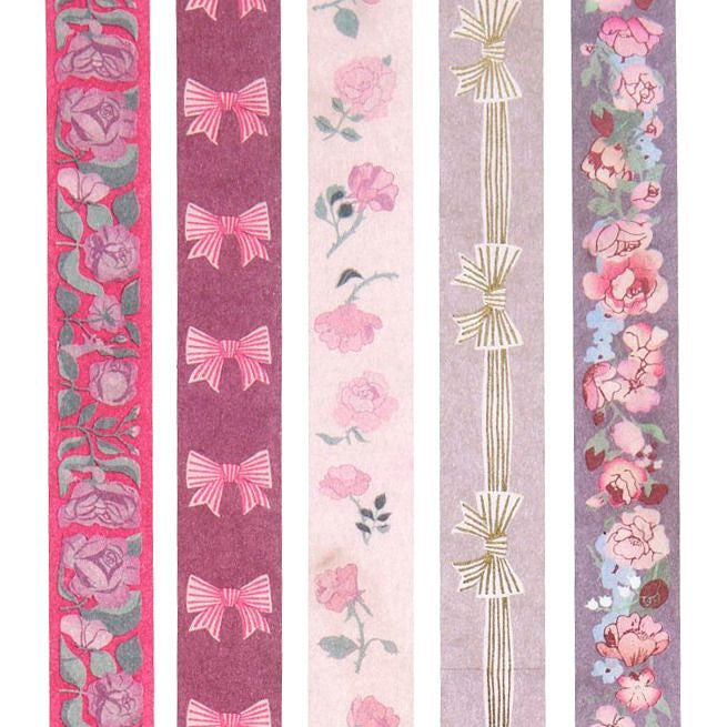 Rico Design La Vie En Ros Washi Tape – 15 mm × 10 m, mehrfarbig, Papier, wiederablösbar, 5 Rollen
