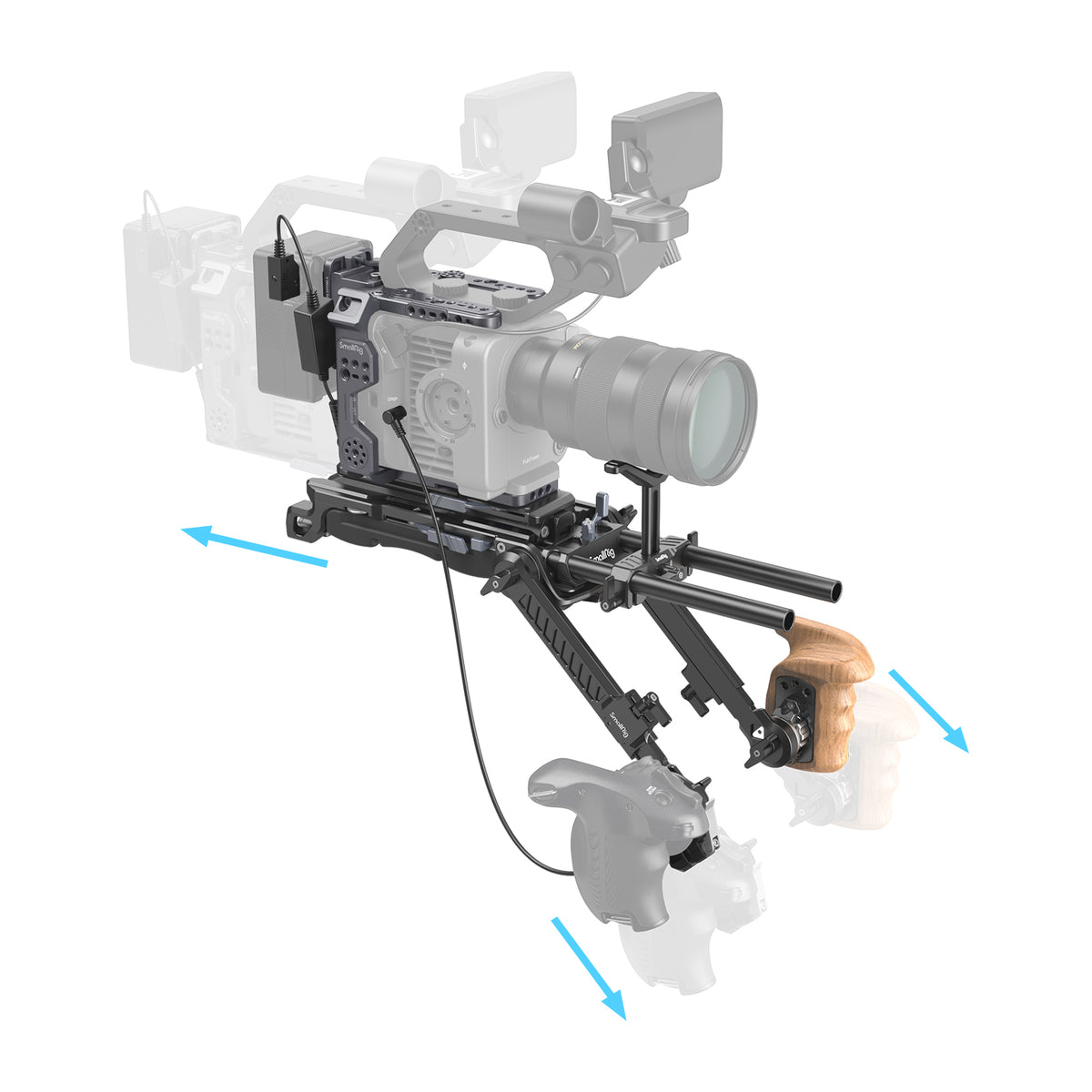 SmallRig 4125B Schulterrig – verstellbar, 1/4-20 & 3/8-16, Schulterpolster – für Sony FX6 – schwarz/Holz
