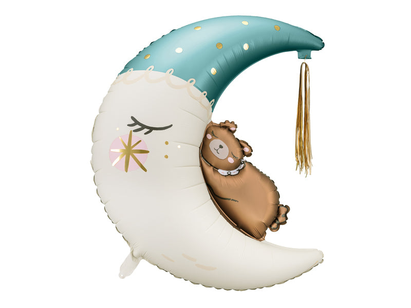 PartyDeco Folienballon Teddybär auf dem Mond – mehrfarbig – 71 × 86 cm – Folie – 1 Stück – inkl. Strohhalm