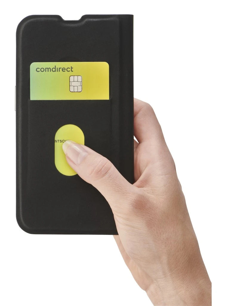 Hama Booklet-Hülle Eco Premium – für Apple iPhone 16 – schwarz – Kunstleder, mit Kartenfach