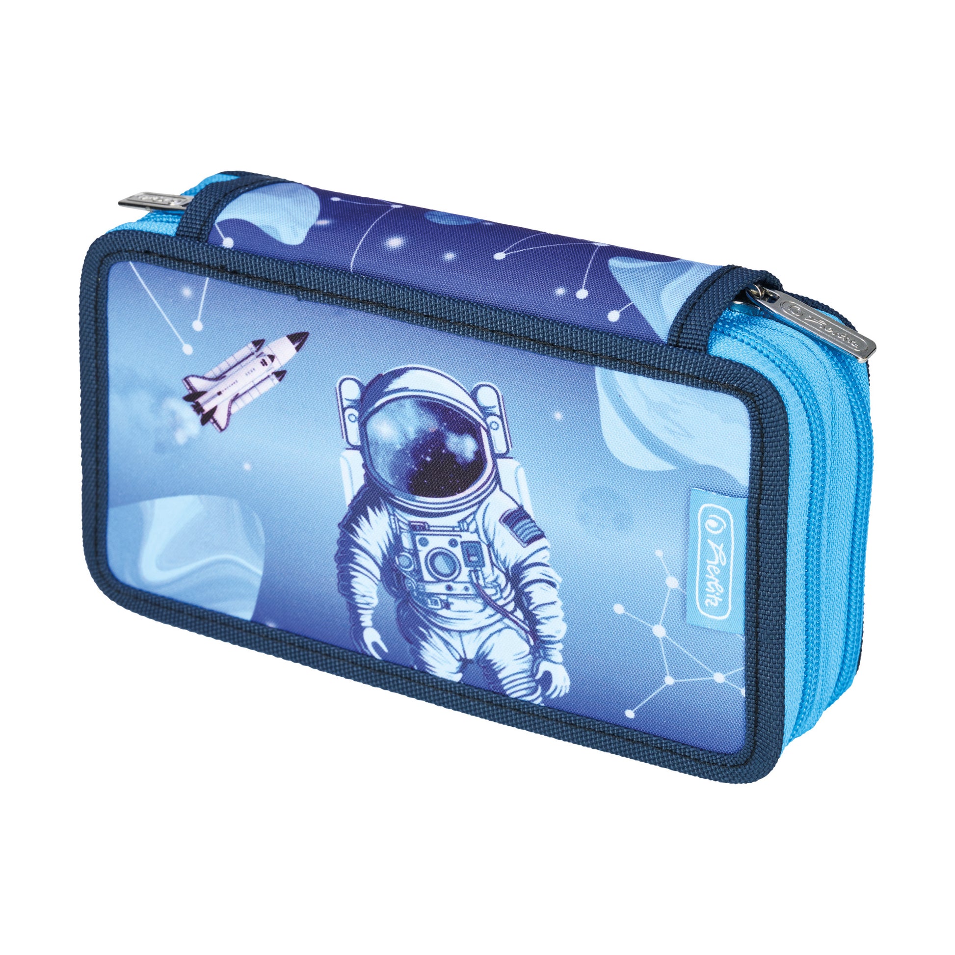 Herlitz Cosmic Explorer – Schüleretui, 2 Klappen, gefüllt (23-teilig), Blau, Polyester, 19,3 × 11,5 × 5 cm