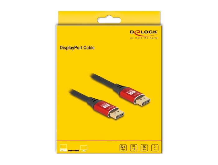 DeLOCK DisplayPort Kabel DP 1.4 8K 60 Hz – 3 m – Rot