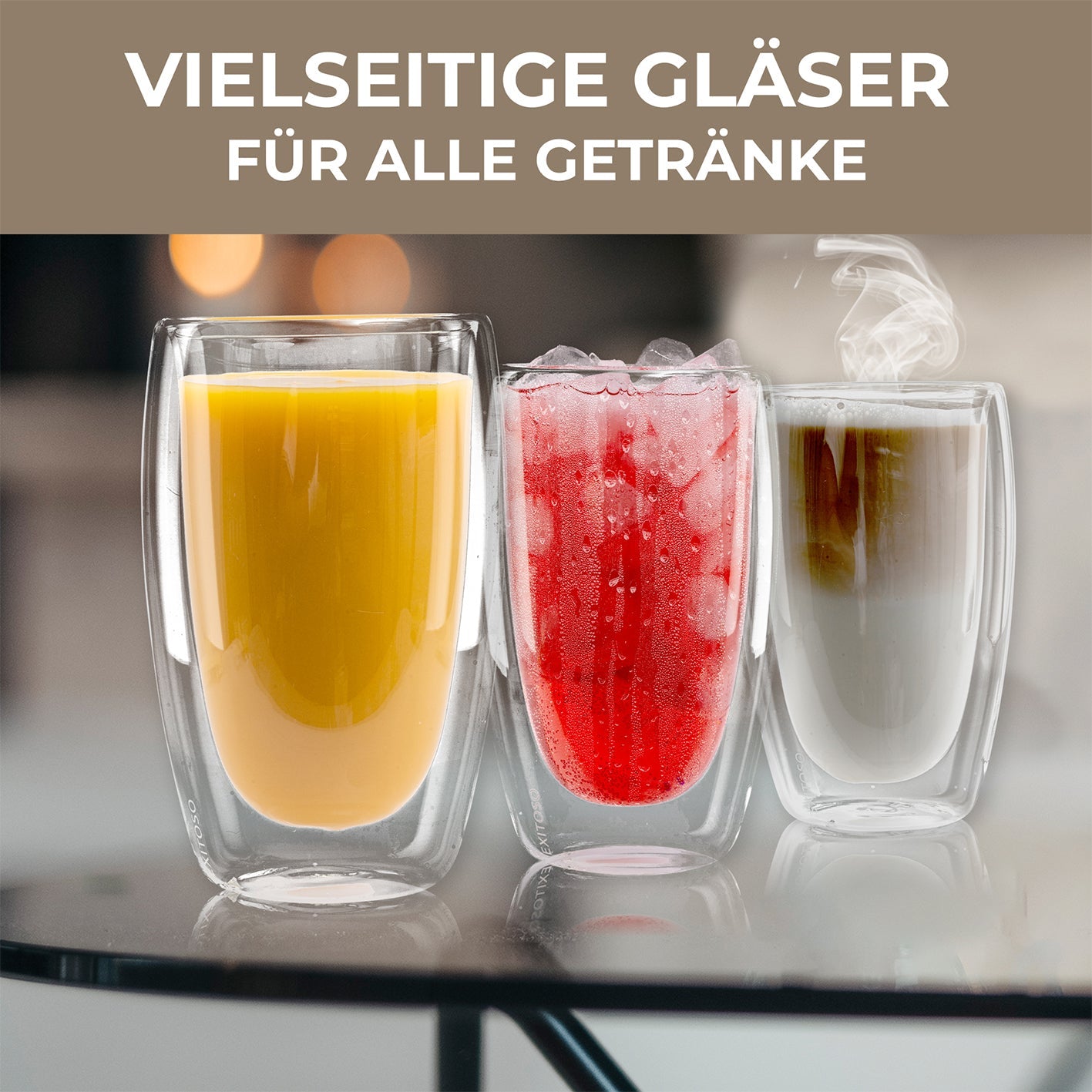 Exitoso Latte Macchiato Gläser – 6er Set, 330 ml, Ø 8,5 cm, H 14,5 cm, Glas, Transparent, doppelwandig