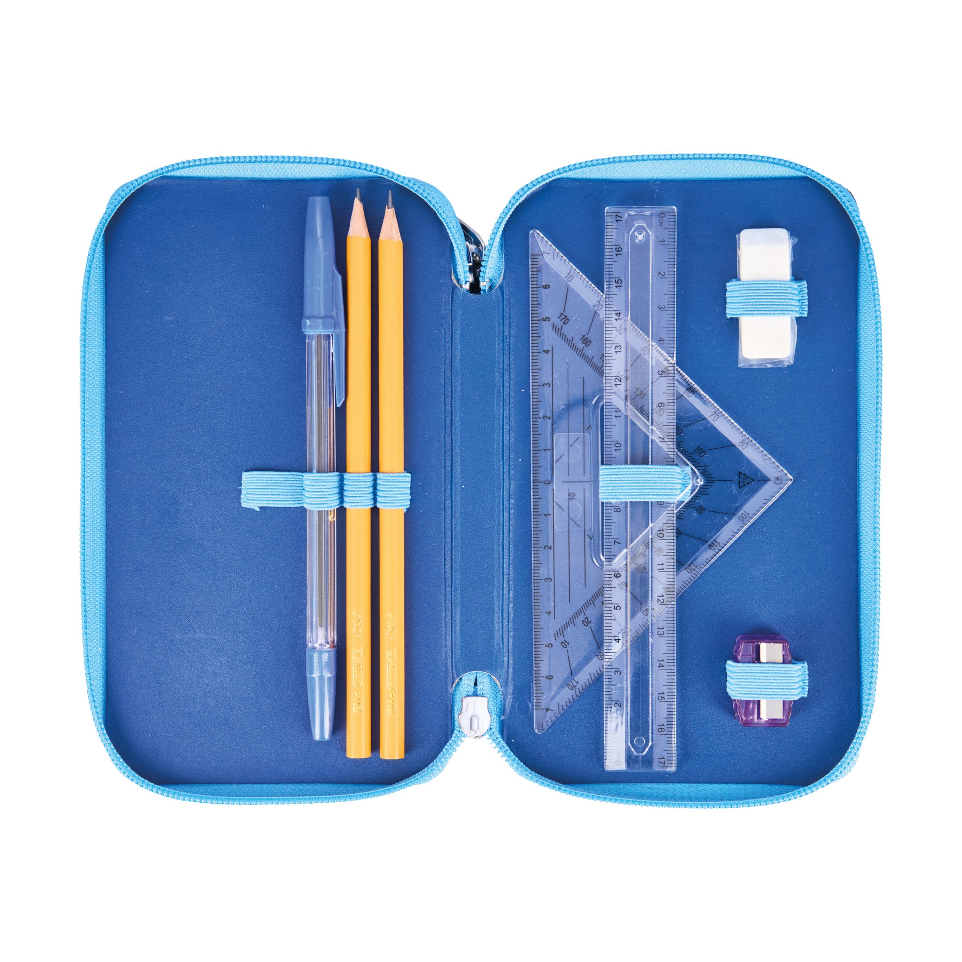 Herlitz Cosmic Explorer – Schüleretui, 2 Klappen, gefüllt (23-teilig), Blau, Polyester, 19,3 × 11,5 × 5 cm