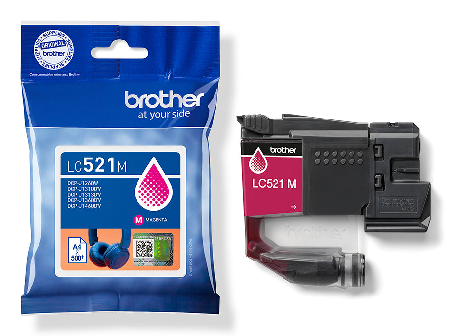 Brother LC521M Magenta Tintenpatrone (Original) – 500 Seiten – für DCP-J1260W/DCP-J1310DW/DCP-J1313DW …