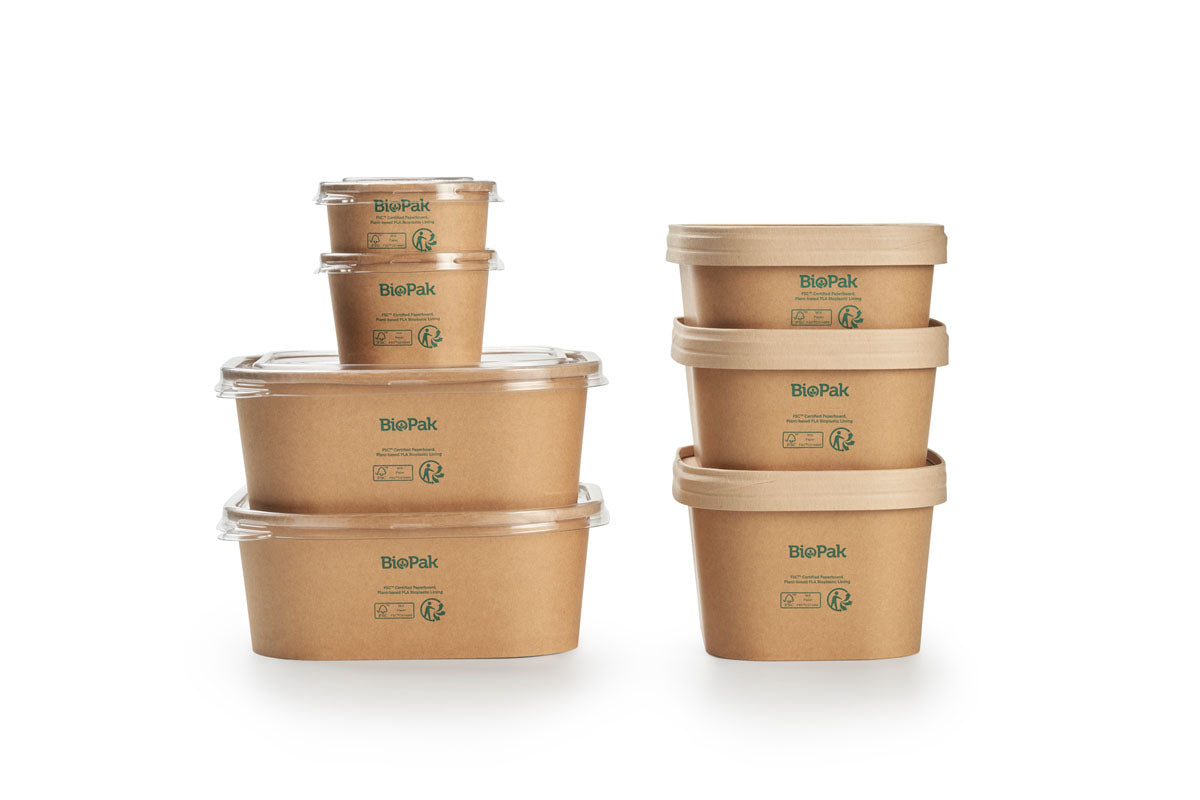 BioPak Take-away-Box, Papier/Karton, PLA-beschichtet – 750 ml 120 × 171 × 57 mm – braun – FSC – 50 Stk.
