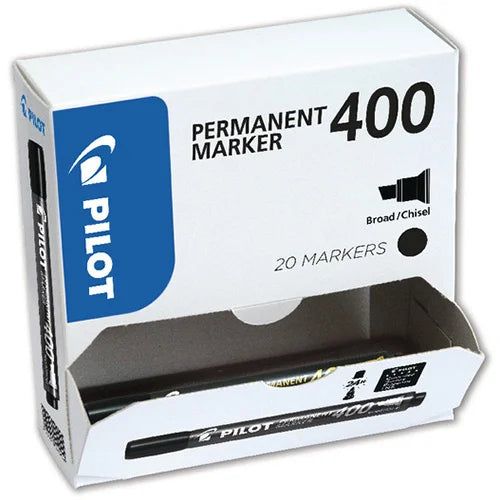 Pilot 400 Permanentmarker – Keilspitze 4,5 mm – Schwarz – 20er-Pack – für Kunststoff, Metall und Holz