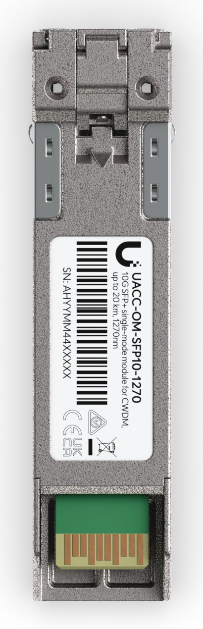 Ubiquiti SFP+ Transceiver – 11,3 Gbit/s, Singlemode LC (UPC), 1270 nm, 20 km, CWDM – Grau/Rot