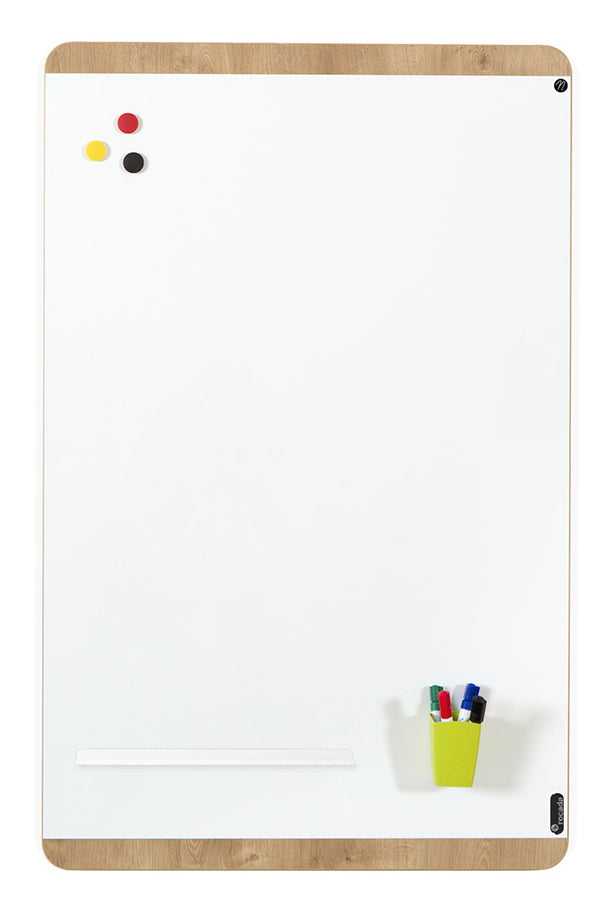 Rocada Whiteboard – 115 × 75 cm, lackierter Stahl, magnetisch, Holzrahmen, Eiche, Wandmontage