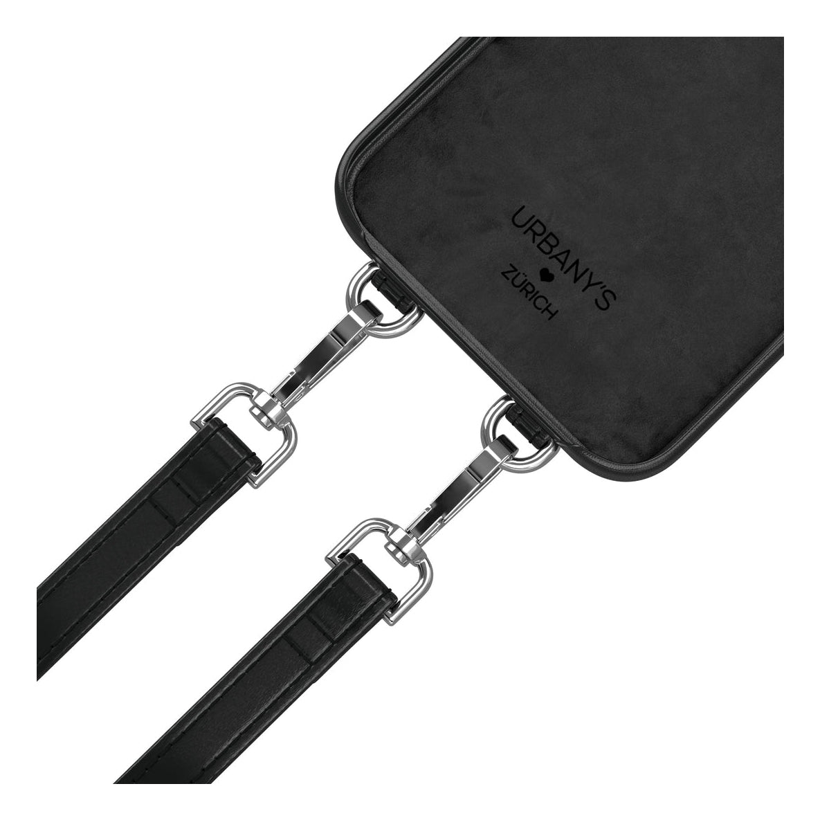 Urbany's Necklace-Hülle Night Owl – für Apple iPhone 16 – schwarz – Kunstleder – mit Kartenfach, mit Kordel