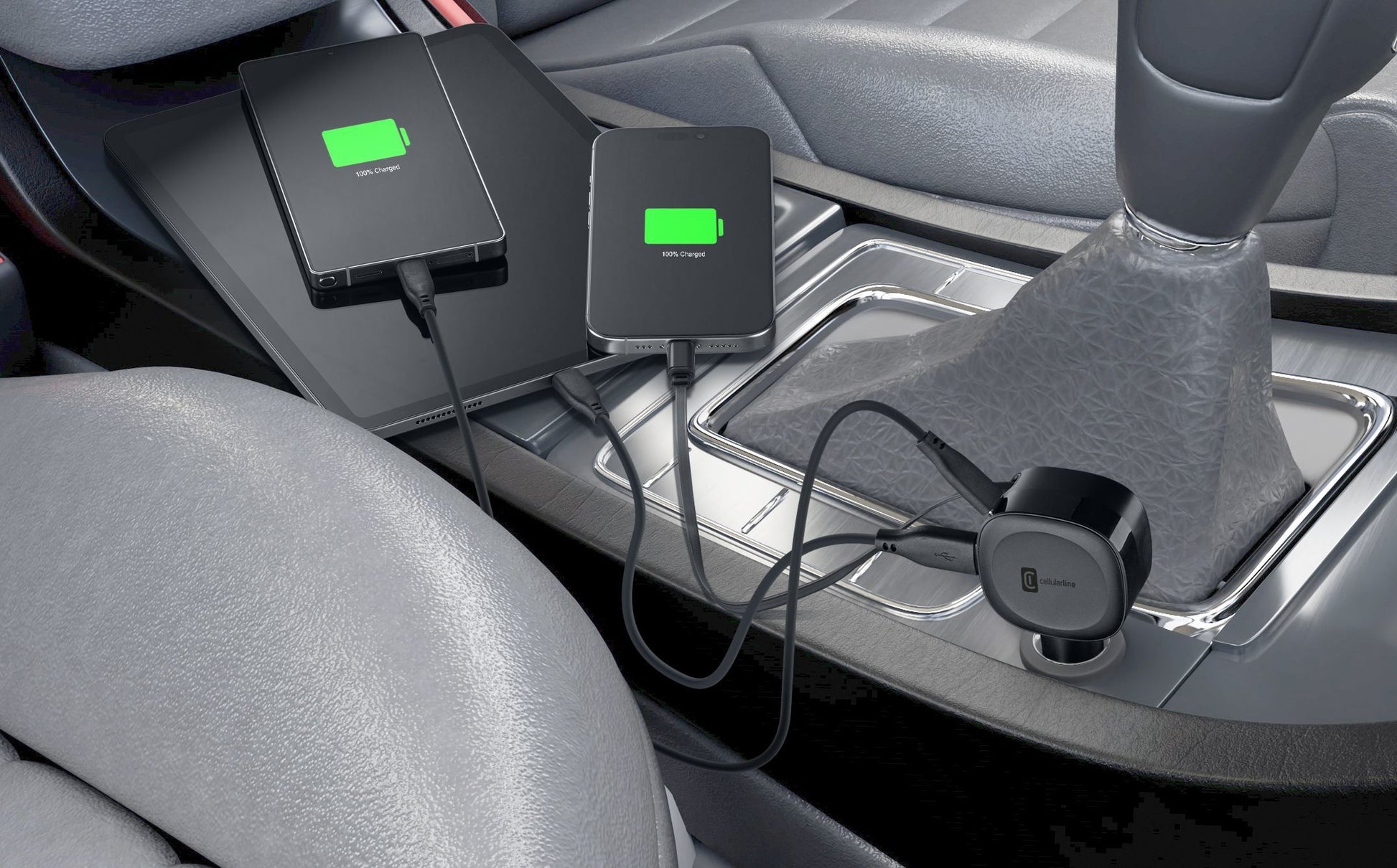 Cellularline Kfz-Ladegerät, 60 W, USB-C 30 W, USB-A 18 W, PD – universal – Schwarz