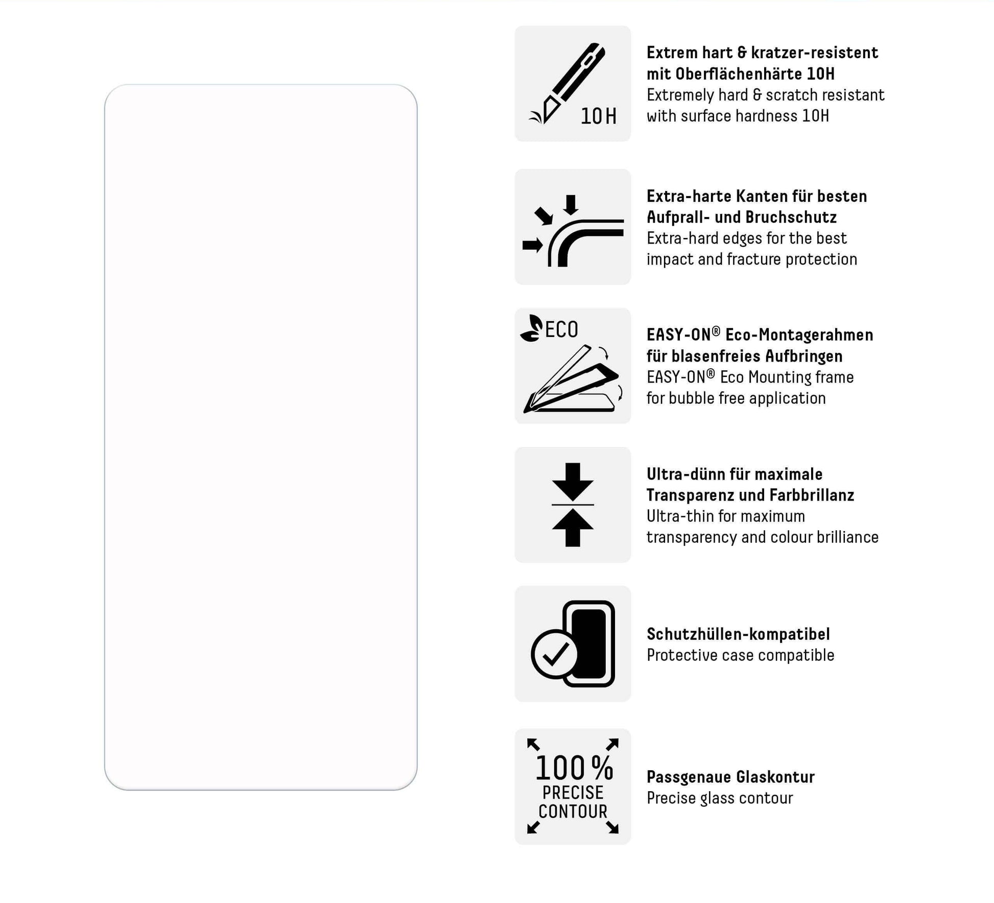 E.V.I. Displayschutzglas – für Samsung Galaxy A54 5G, Hartglas, 10H, Transparent – 1er-Pack