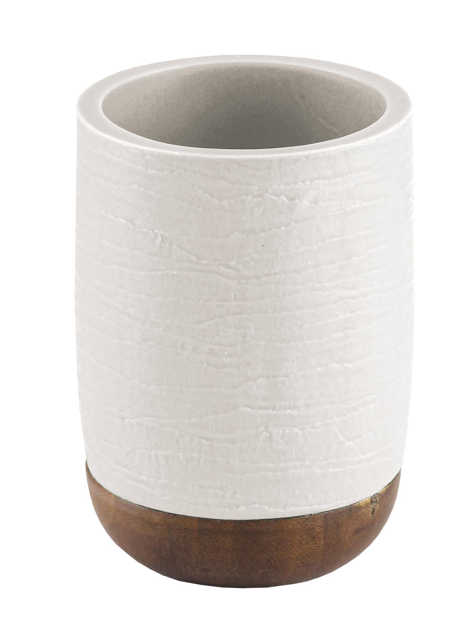 Kleine Wolke Zahnbürstenhalter Harper – 7,5×7,5×9 cm, Bambus, Polyresin, Grau