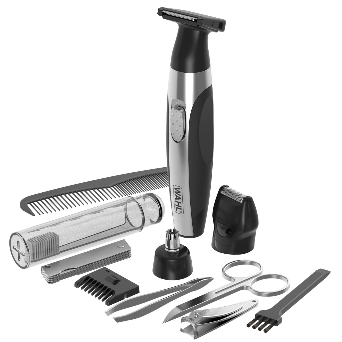 Wahl Bart- & Haarschneider Reiseset – 12 Stk – Schwarz/Silber – Batteriebetrieb
