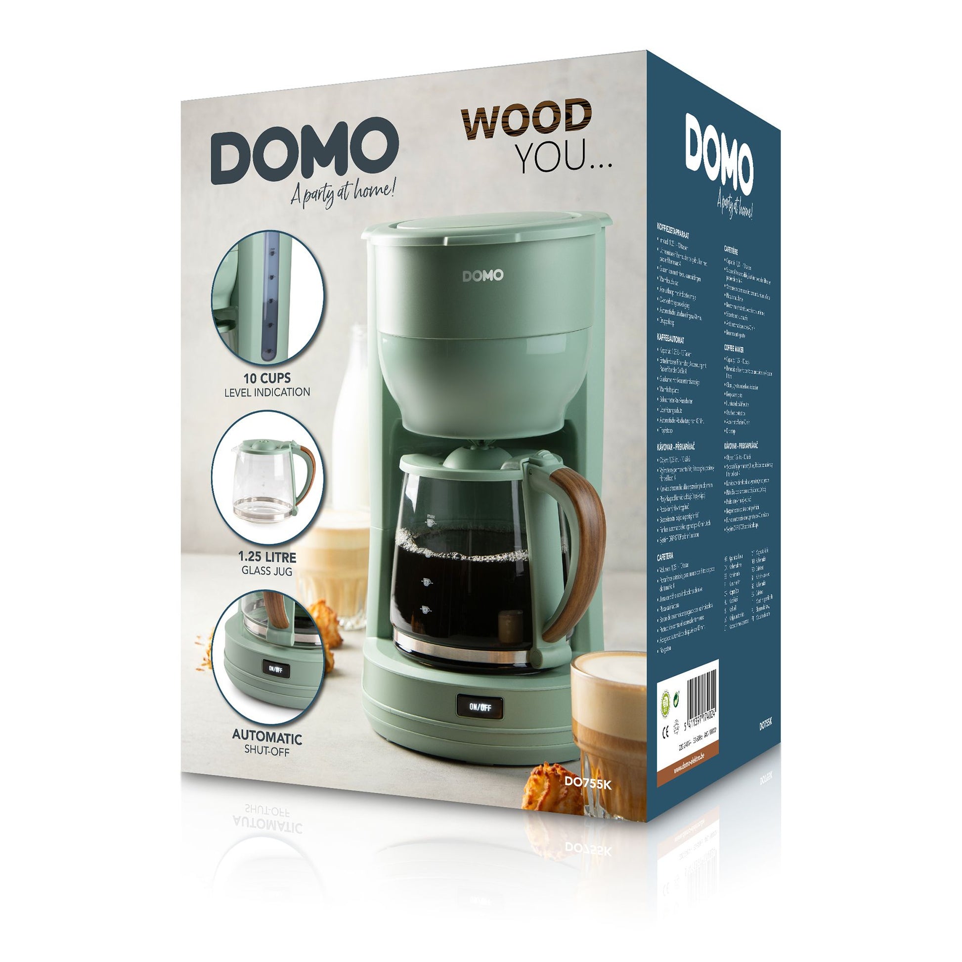 Domo DO755K Filterkaffeemaschine – 10 Tassen, 1,3 l, Karaffe, Grün