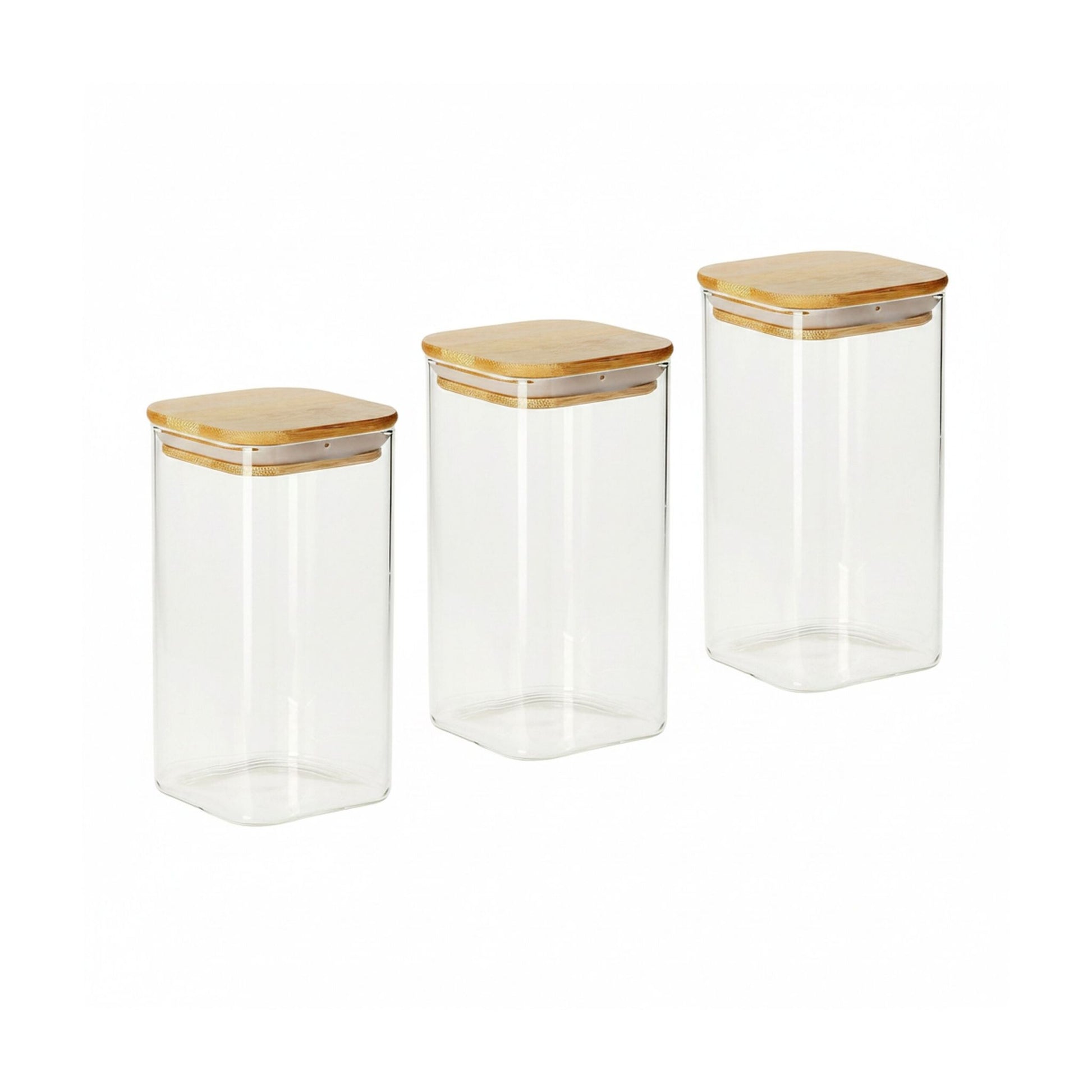 Relaxdays Vorratsdose 1,5 l, 10 × 10 × 21 cm, Glas/Bambus/Silikon, Transparent/Natur