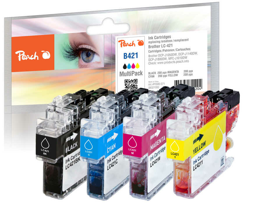 Peach LC-421 Tintenpatronen-Multipack, 4er-Set (Kompatibel) – für Brother DCPJ 1050/1140/1800, MFCJ 1010