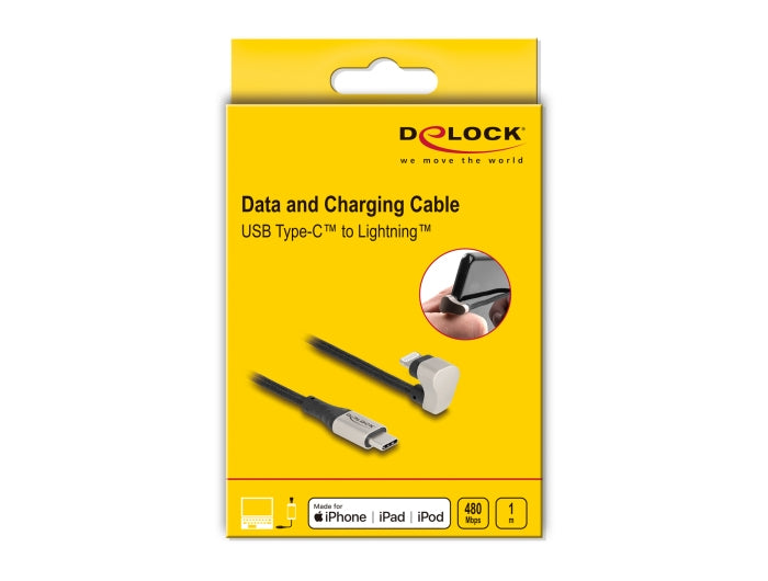 DeLOCK Daten- & Ladekabel – USB-C auf Lightning 1 m, MFi zertifiziert, 27 W, abgewinkelt – für iPhone/iPad