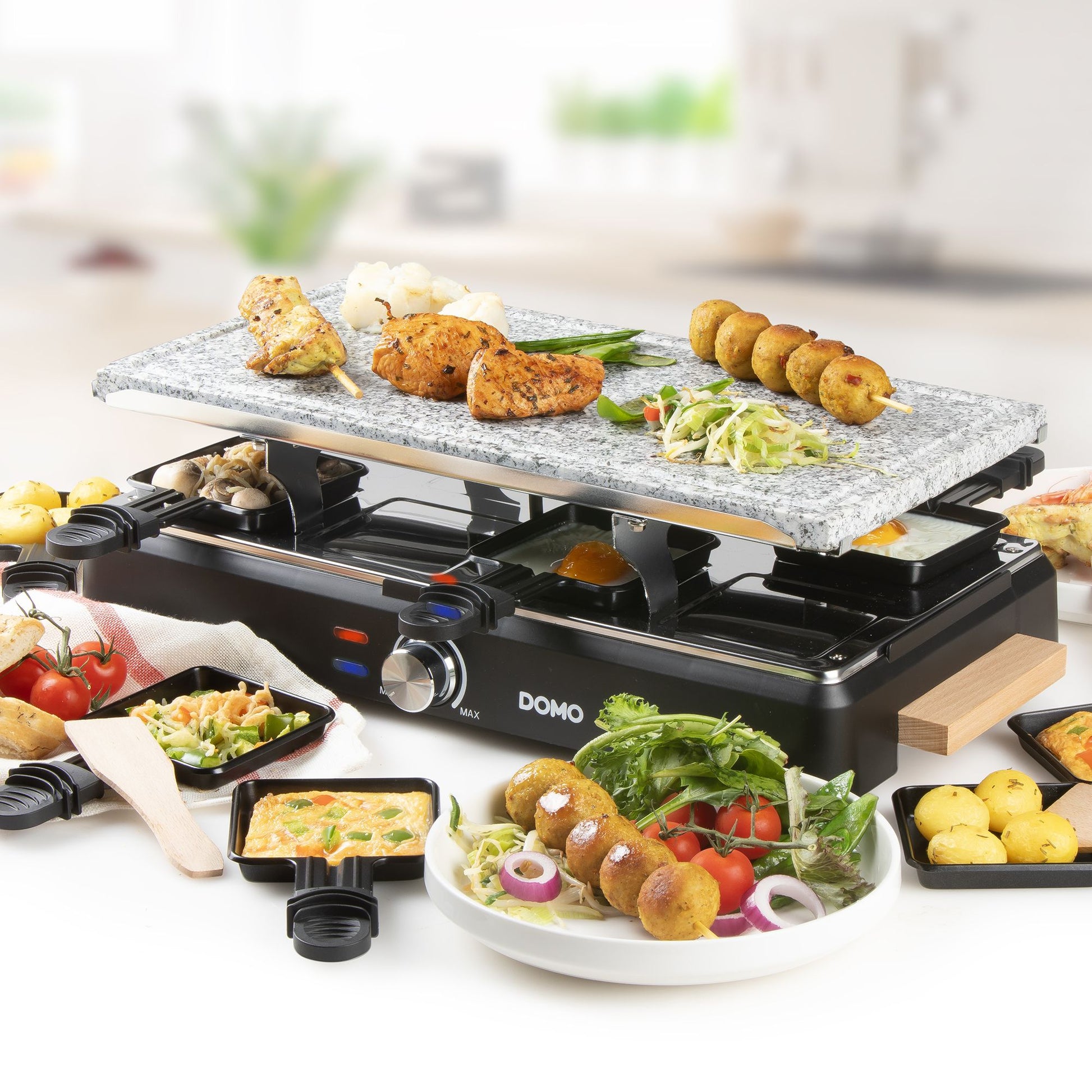 Domo Raclette DO9262G – 8 Personen, Naturstein-Grillplatte, 1 400 W – schwarz