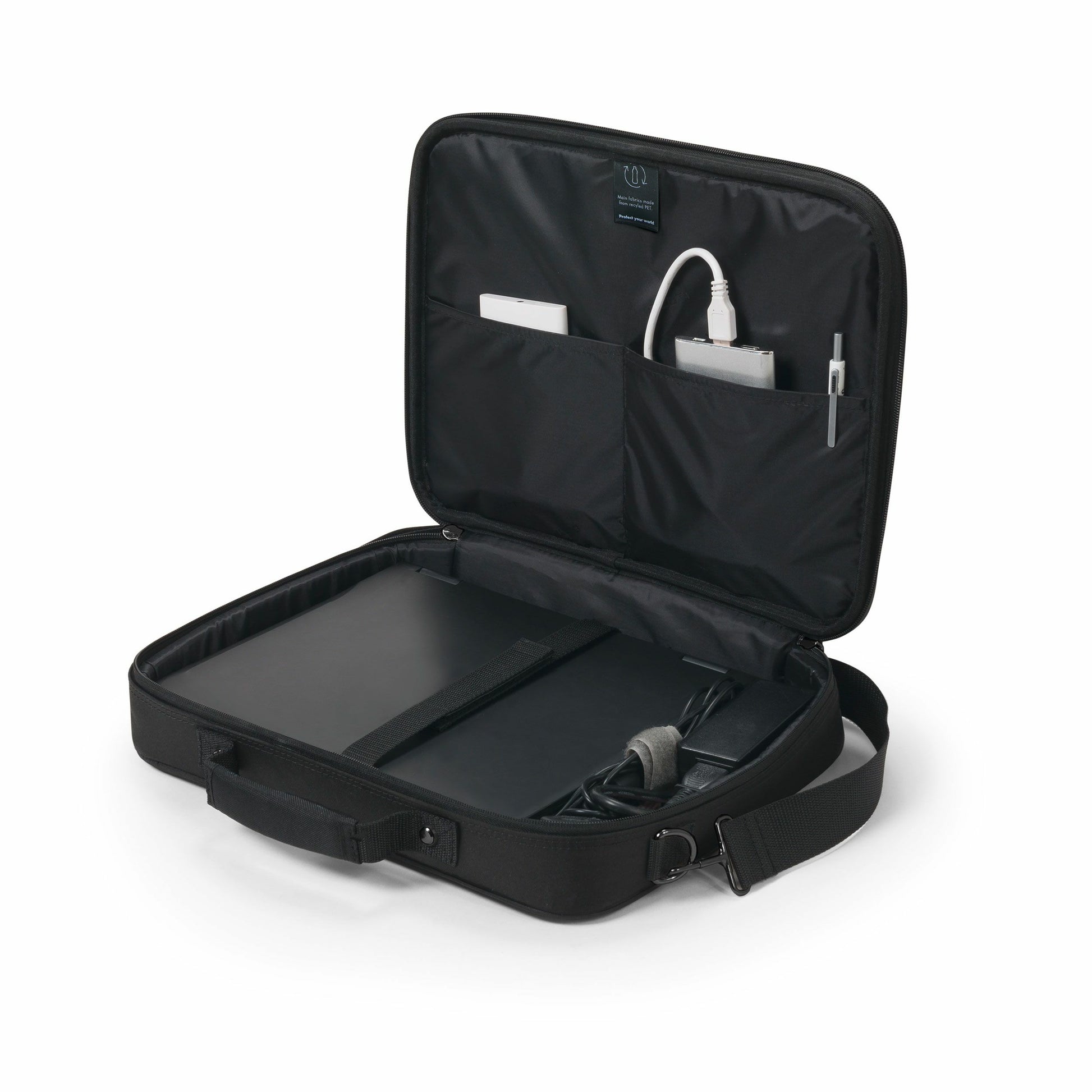 DICOTA Eco Multi BASE Notebook-Tasche bis 15,6" – Aus recyceltem PET, abnehmbarer Schultergurt – Schwarz