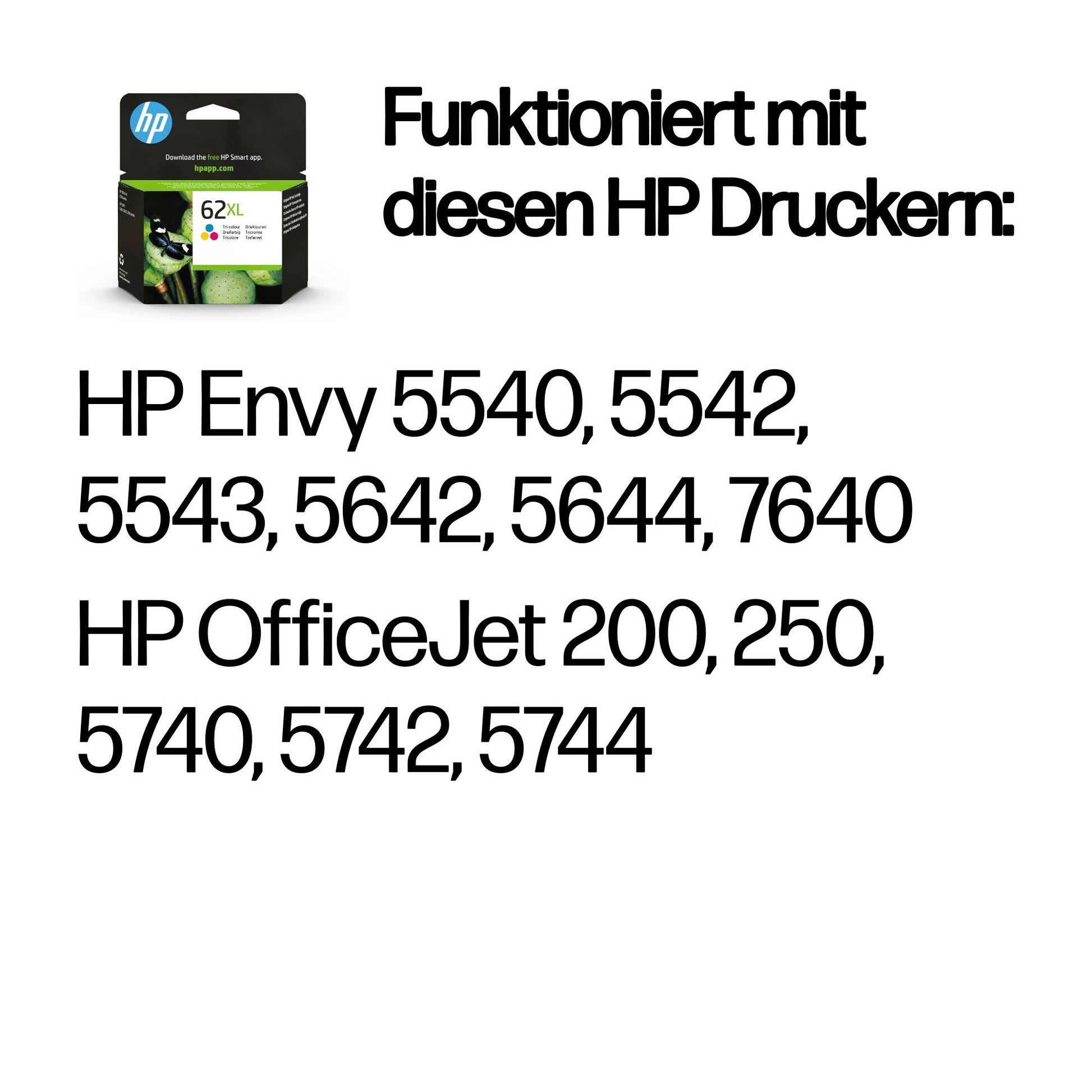 HP 62XL Dreifarbig Tintenpatrone (Original) – 415 Seiten – für HP OfficeJet 5740/5745, 5600/5640/5660/5665
