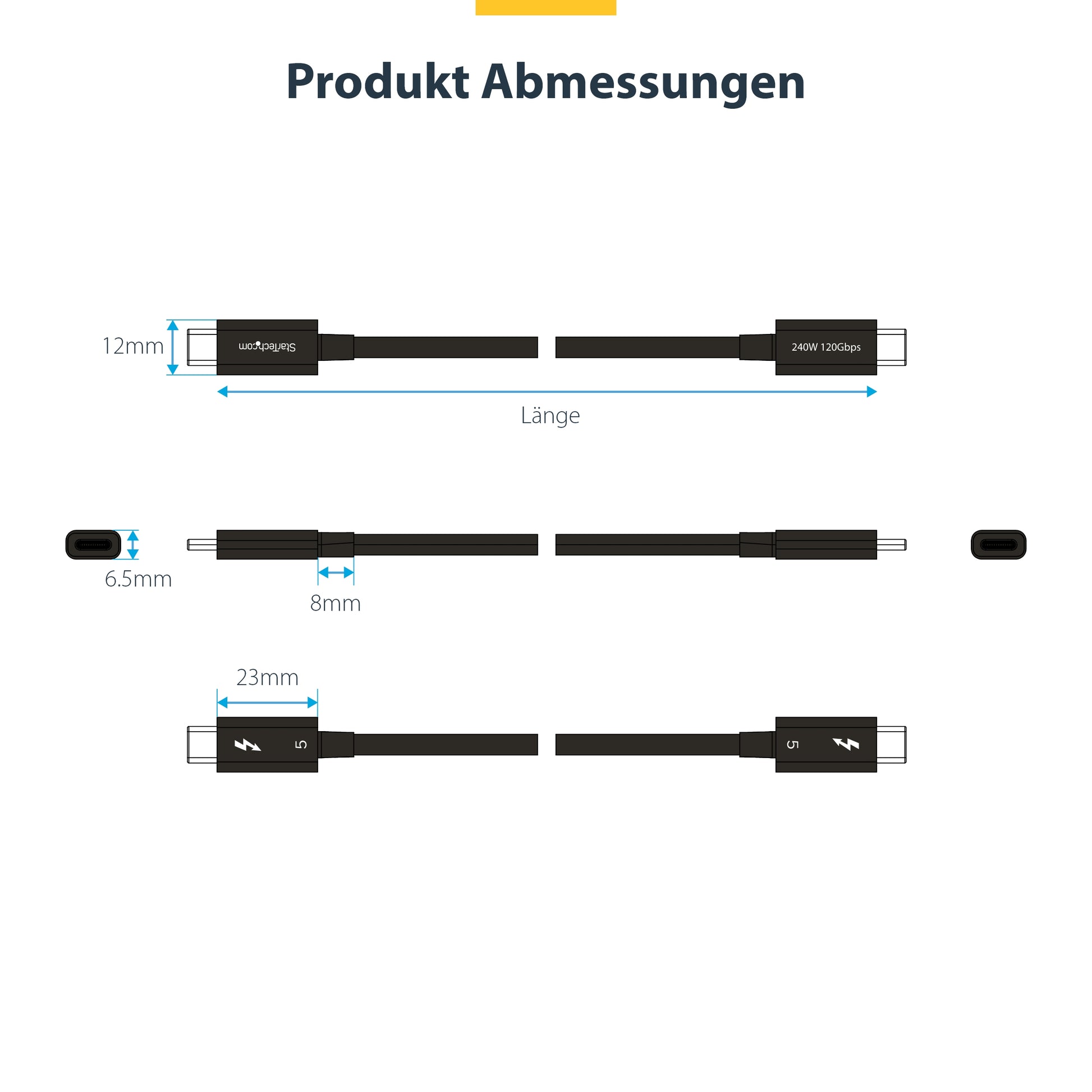 StarTech.com Thunderbolt 5 (USB-C) Kabel – 80 Gbit/s – 1 m – PD 240 W – 8K/60 – Thunderbolt-zertifiziert